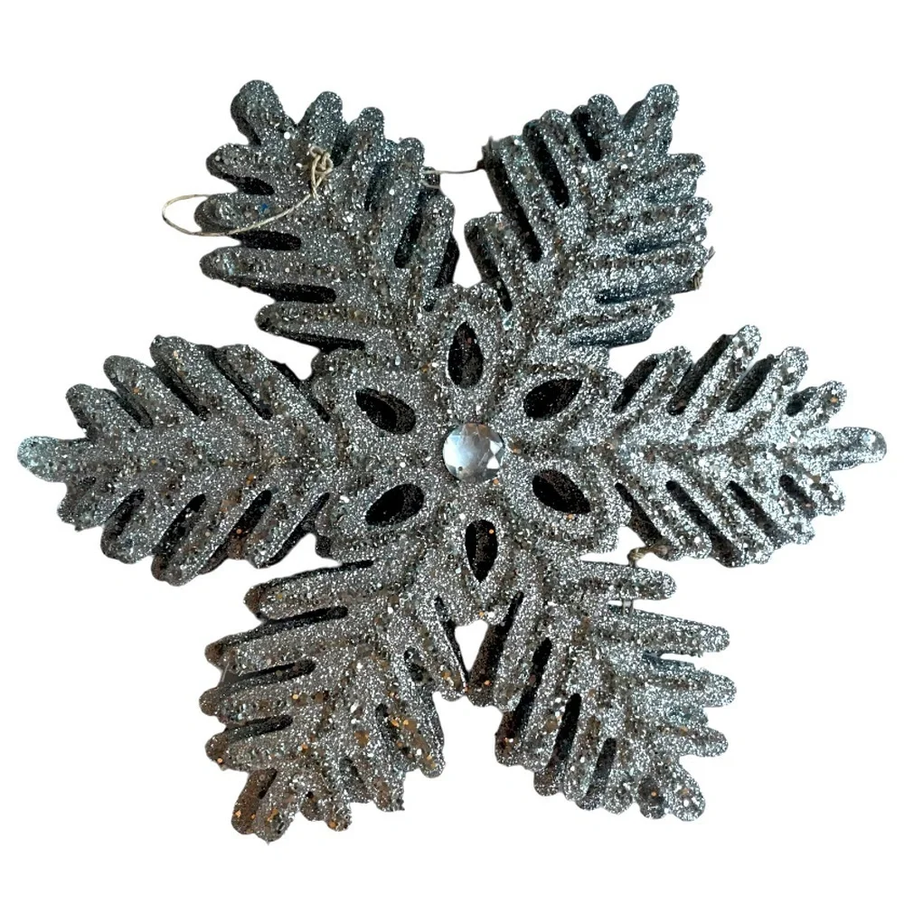 Silver Glitter Hanging Snowflake Decorations Set of 4 | Christmas Holiday